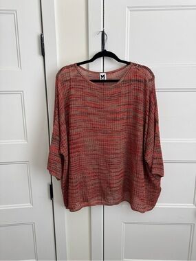 M Missoni Metallic Multicolor Marled Space-Dye Open Knit Popover Top
